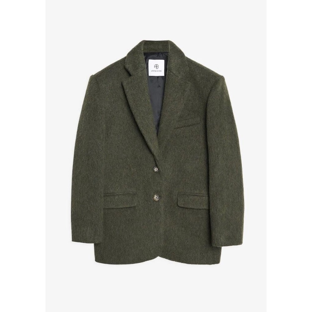 Anine Bing Wool Mohair Blend Blazer Jacket Women's S Green Oversized Designer